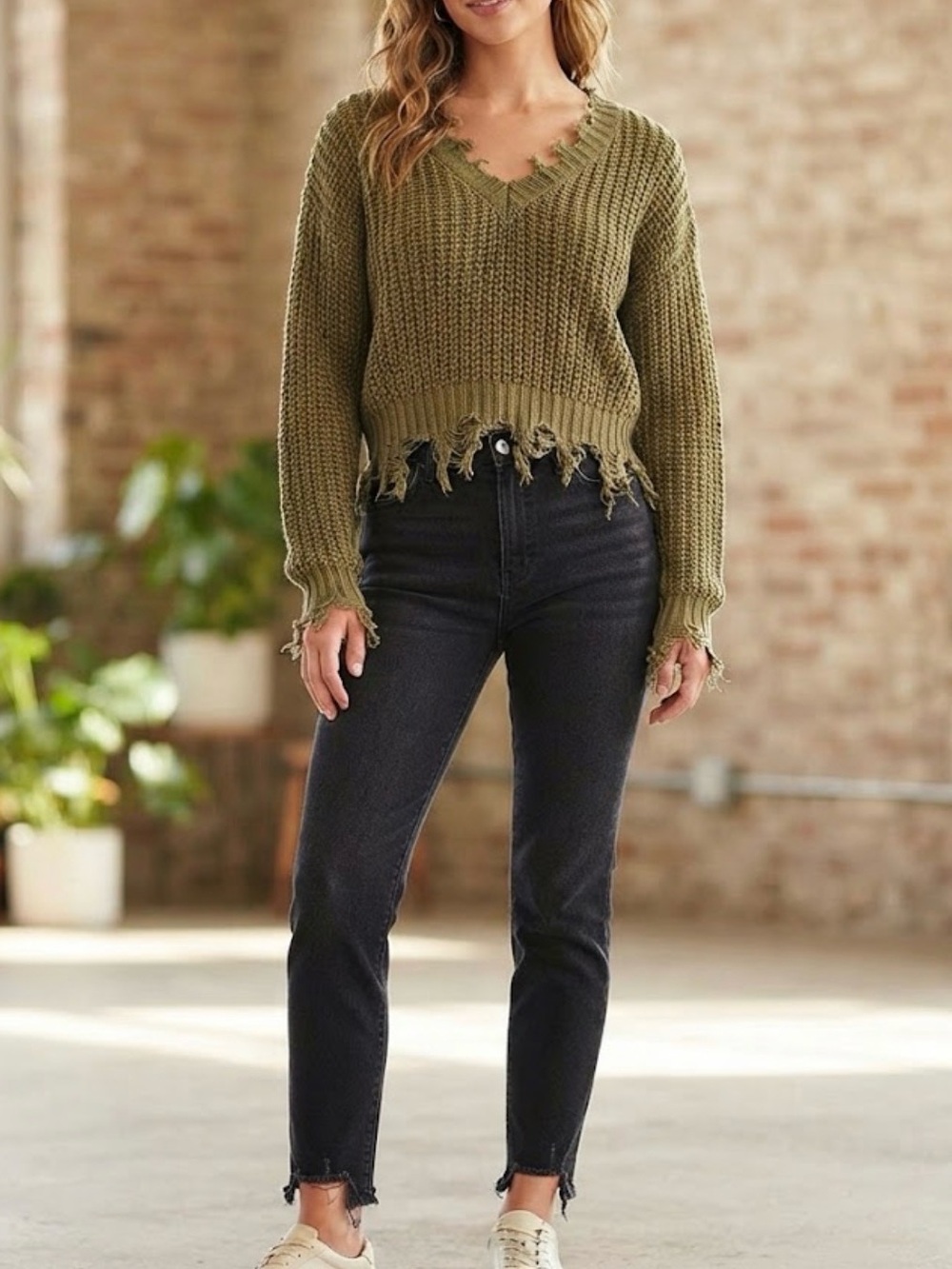 Fringe sweater Olive
